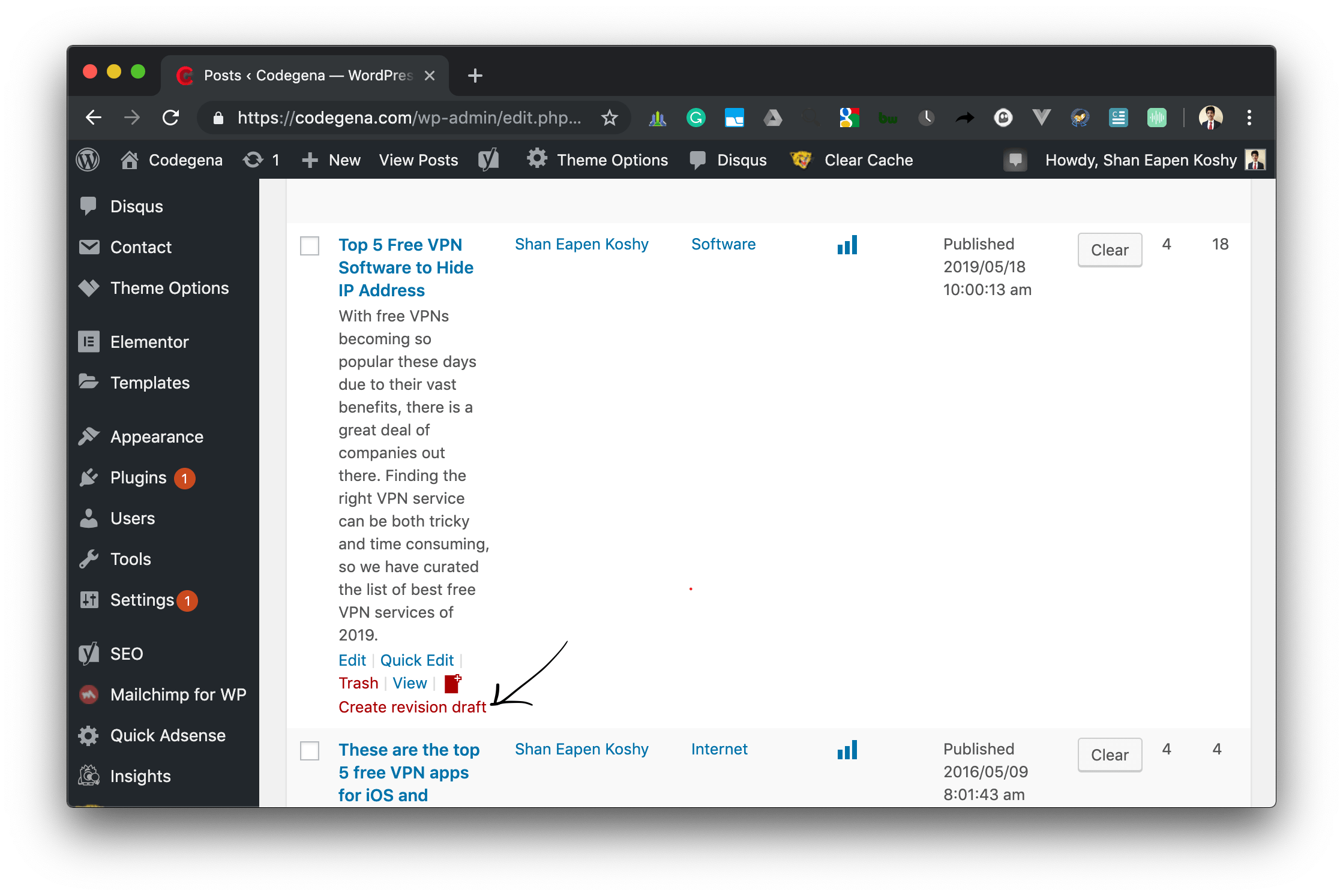 draft changes to a published post/page in WordPress using TMC plugin